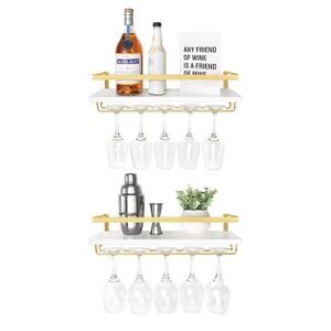 2 Pack Wall Mounted Wine Rack Shelf Gold White Stemware Holder Modern NIB